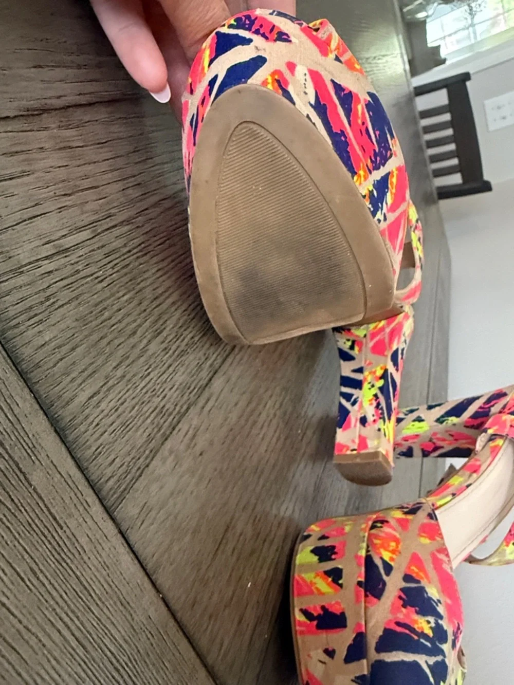 BAMBOO Neon Splatter Platform Sandals - Pink, Navy, Yellow, Cream - Picture 5 of 9